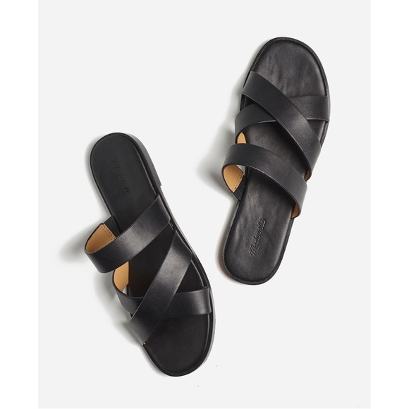 Madewell Shoes - MADEWELL The Mena Black Leather Slide Sandals 8.5